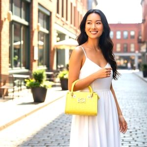Bebe Lemon Satchel with Gold Details